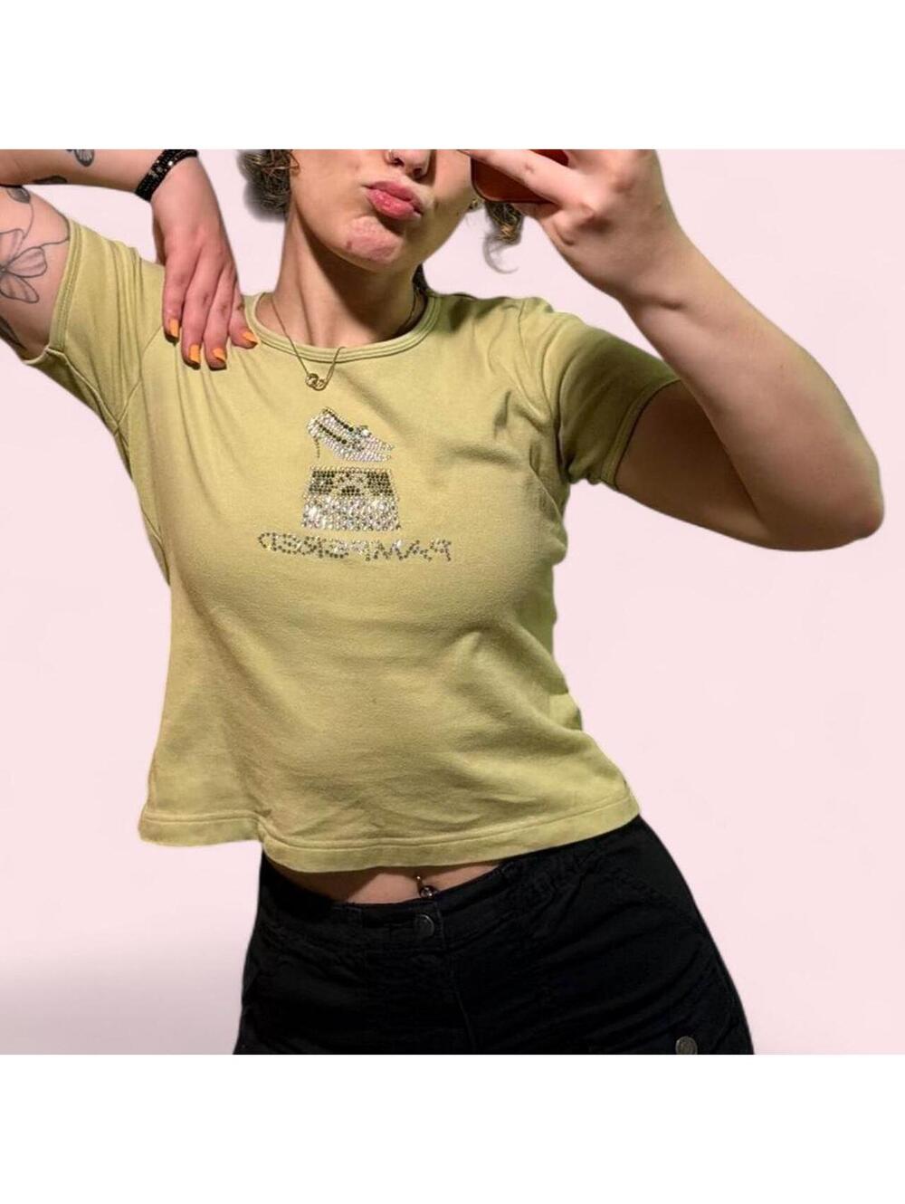 Vintage Christine Alexander Green Rhinestone Graphic Baby Tee – Small